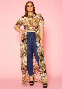 Plus Size Multi Animal Print Chiffon High Low Top -Asoph Sales Shop 2020980 001 2