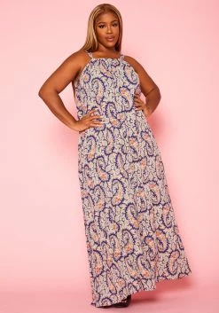 Plus Size Paisley Print Maxi Flare Dress -Asoph Sales Shop 2020989 001 1