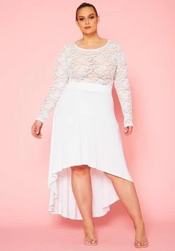 Plus Size Floral Lace High Low Flare Dress