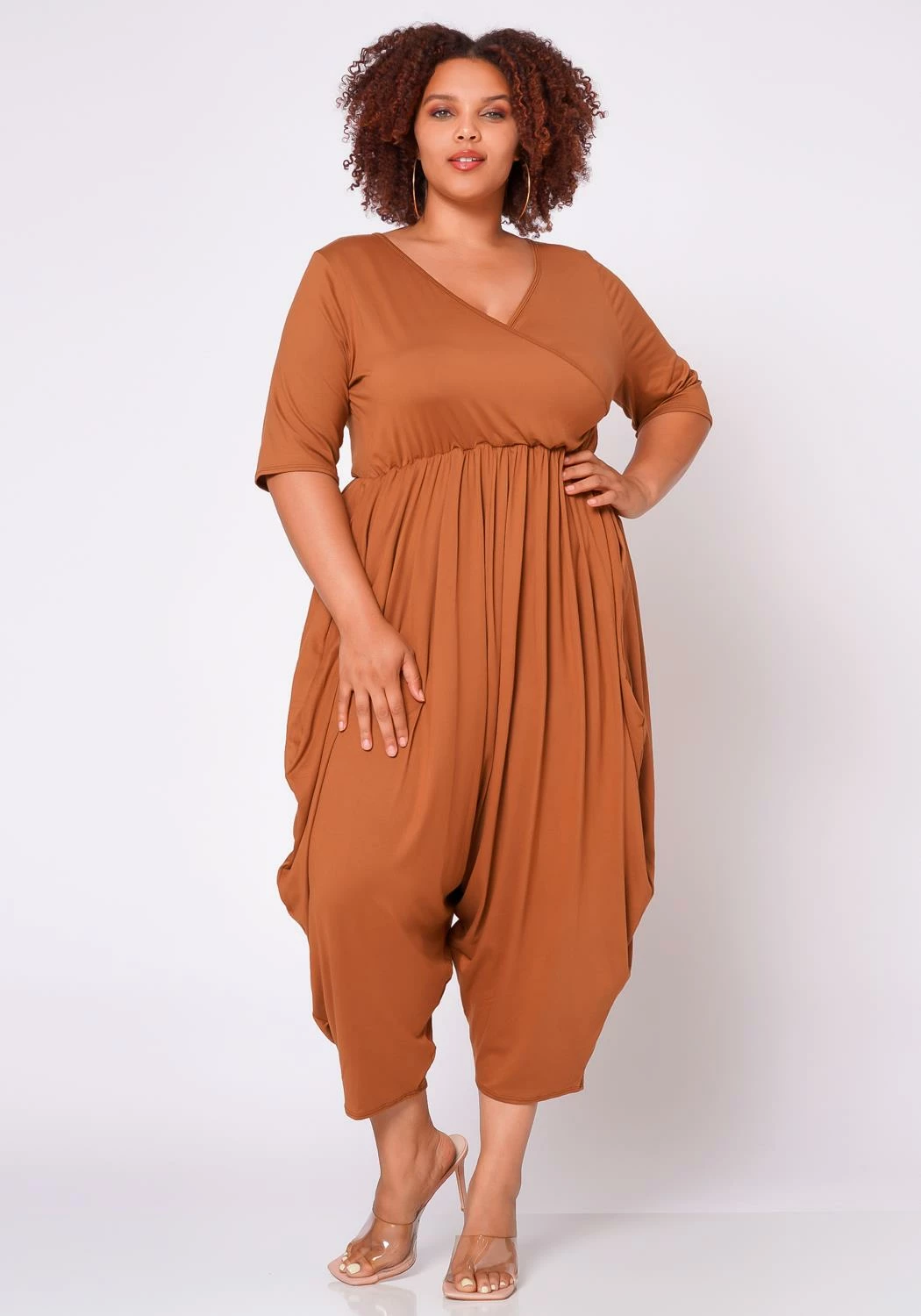 Plus Size Short Sleeve Harem Jumpsuit 3 Plus Size Short Sleeve Harem Jumpsuit - Image 3