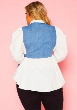 Plus Size Denim Contrast Flare Top -Asoph Sales Shop 2021020 001 3