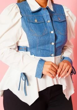 Plus Size Denim Contrast Flare Top -Asoph Sales Shop 2021020 001 4