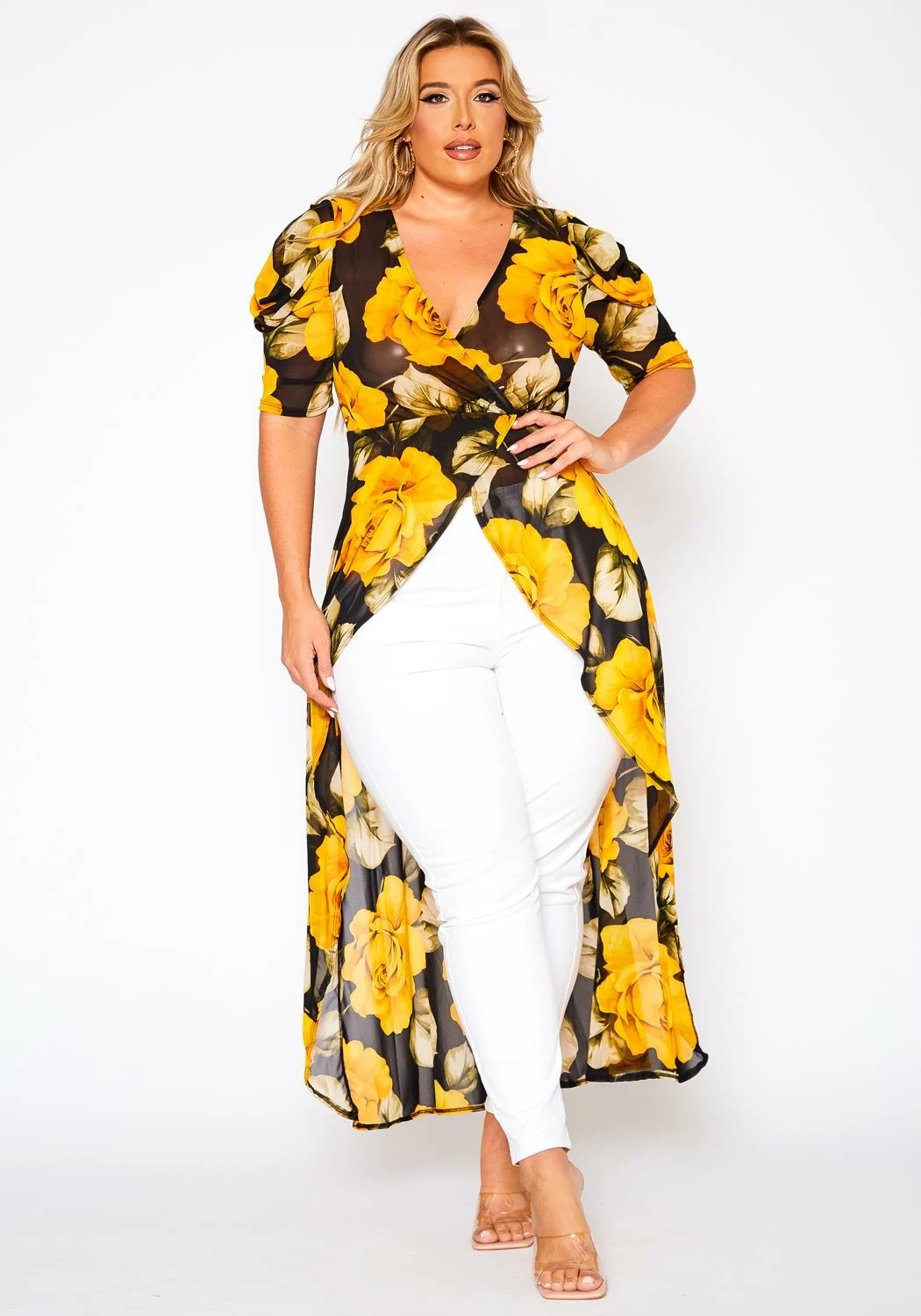 Plus Size Floral Pattern High Low Blouse 2 Plus Size Floral Pattern High Low Blouse - Image 2