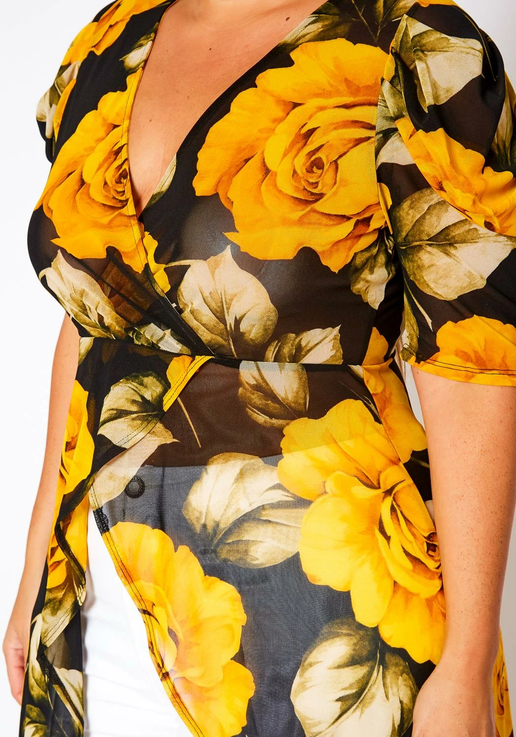 Plus Size Floral Pattern High Low Blouse 6 Plus Size Floral Pattern High Low Blouse - Image 6
