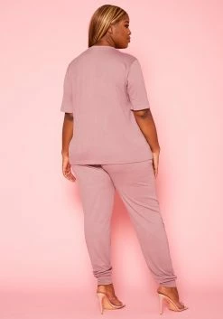 Plus Size Knit Half Sleeve Top And Jogger Pants Set -Asoph Sales Shop 2021040 002 4