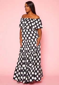 Plus Size Polka Dot Print Flare Maxi Dress -Asoph Sales Shop 2021055 001 2