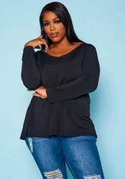 Plus Size V Neck Long Sleeve Top