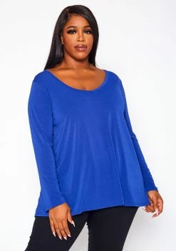 Plus Size V Neck Long Sleeve Top