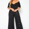 Plus Size Off Shoulder Button Down Jumpsuit