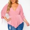 Plus Size Surplice Shirred Sleeve Peplum Blouse