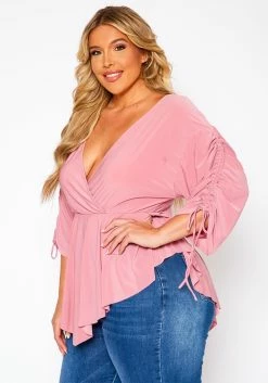 Plus Size Surplice Shirred Sleeve Peplum Blouse 7 Plus Size Surplice Shirred Sleeve Peplum Blouse -Asoph Sales Shop 2021079 001 3