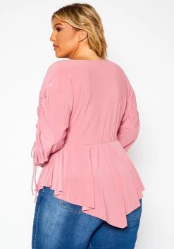 Plus Size Surplice Shirred Sleeve Peplum Blouse 8 Plus Size Surplice Shirred Sleeve Peplum Blouse -Asoph Sales Shop 2021079 001 4