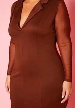 Plus Size Collared Bodycon Dress With Mesh Sleeves -Asoph Sales Shop 2021085 002 6