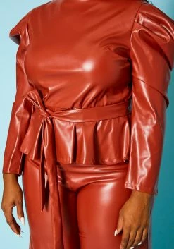 Plus Size Faux Leather Peplum Top & Pants Set -Asoph Sales Shop 2021099 001 5