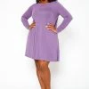 Plus Size Long Sleeve Flare Mini Dress