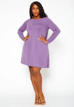 Plus Size Long Sleeve Flare Mini Dress