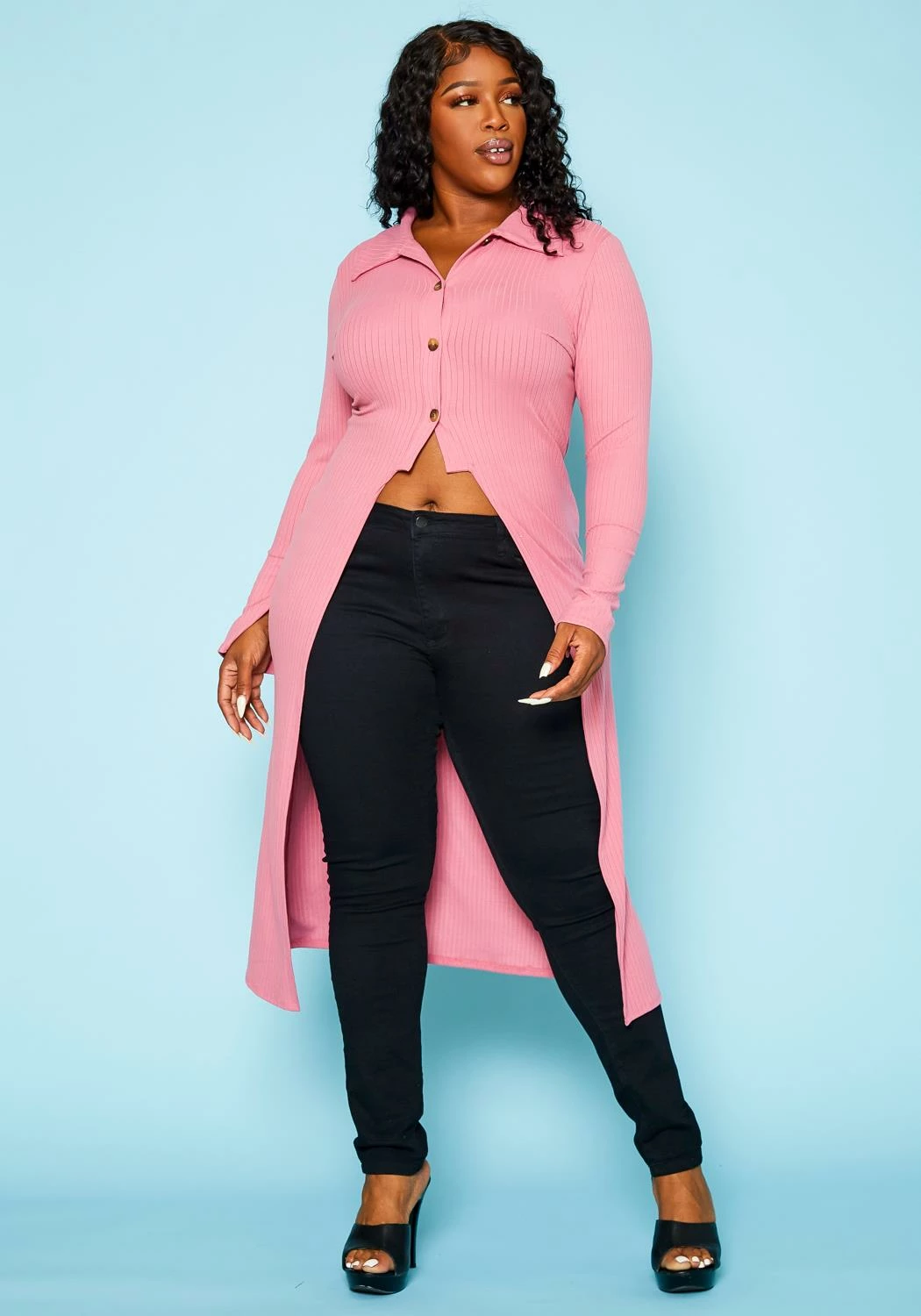 Plus Size Split Front Duster Cardigan 2 Plus Size Split Front Duster Cardigan - Image 2