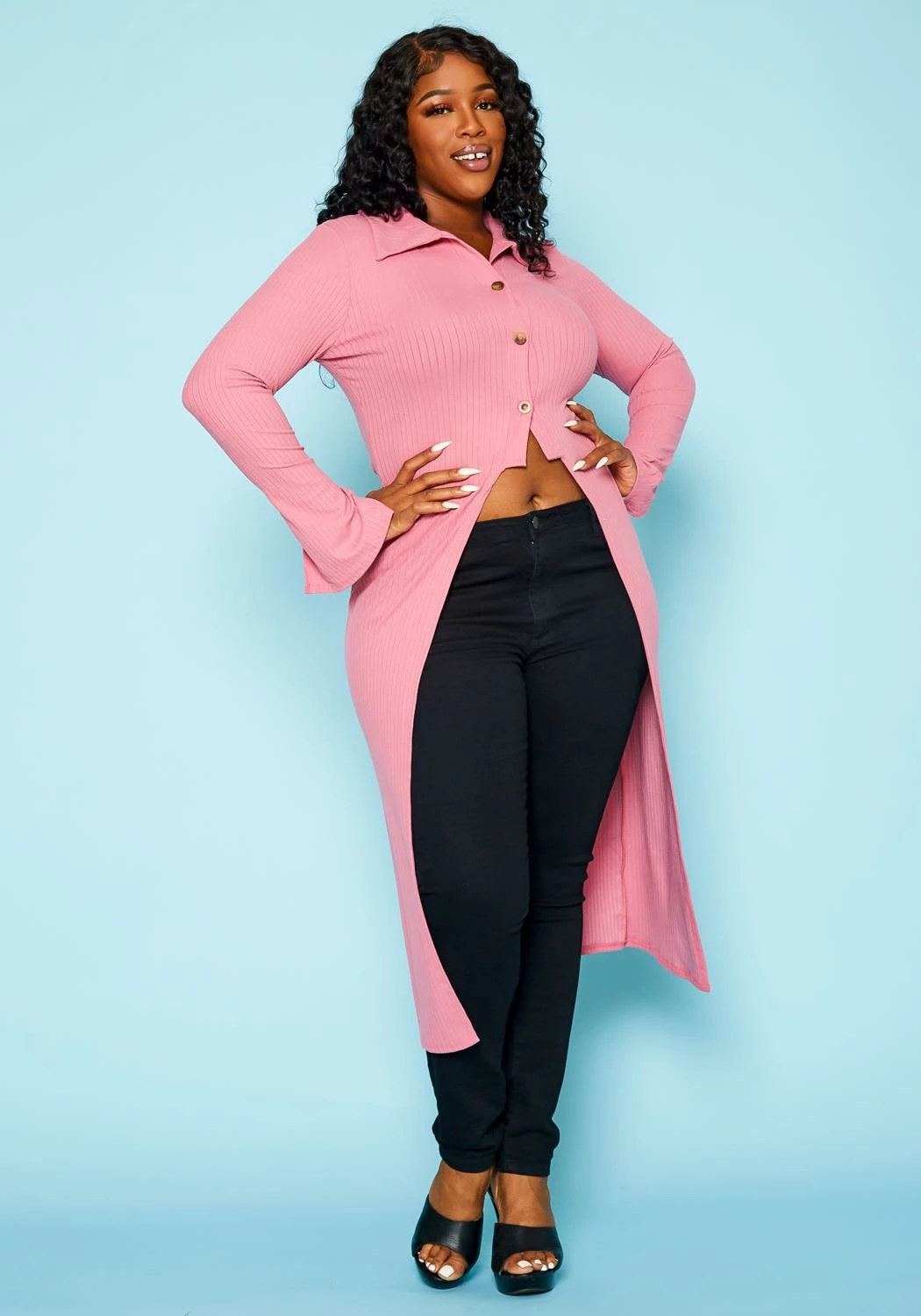 Plus Size Split Front Duster Cardigan 1 Plus Size Split Front Duster Cardigan