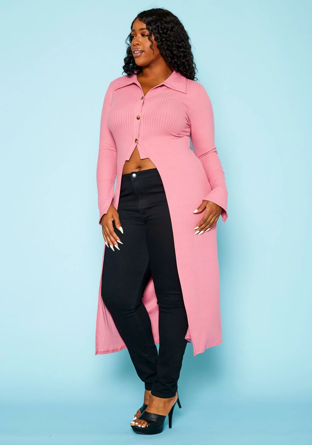 Plus Size Split Front Duster Cardigan 3 Plus Size Split Front Duster Cardigan - Image 3