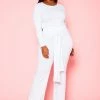 Plus Size Crop Sweater & Belted Flare Pants Set