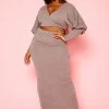 Plus Size Ribbed Knit Crop Top & Skirt Set