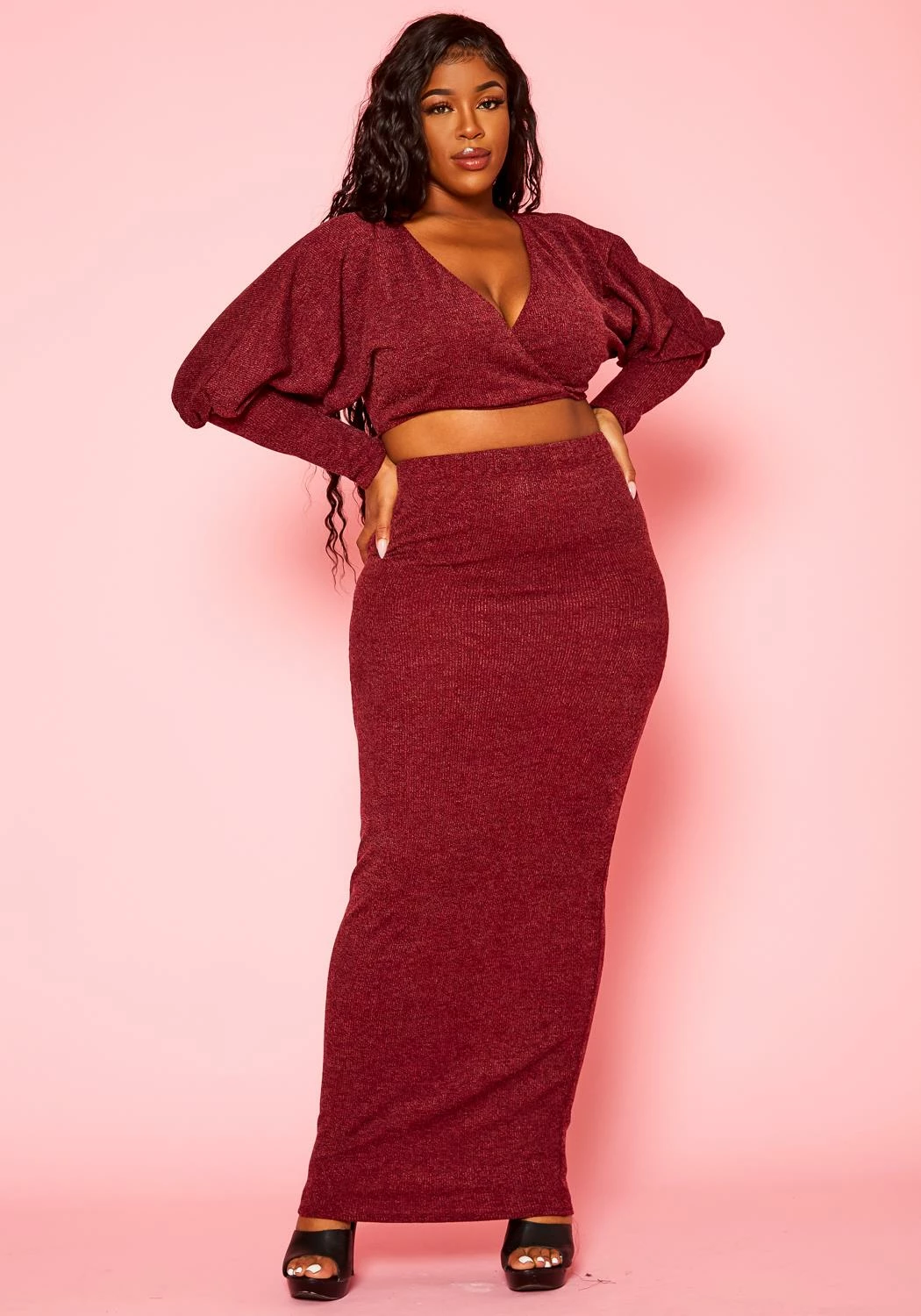 Plus Size Ribbed Knit Crop Top & Skirt Set 1 Plus Size Ribbed Knit Crop Top & Skirt Set