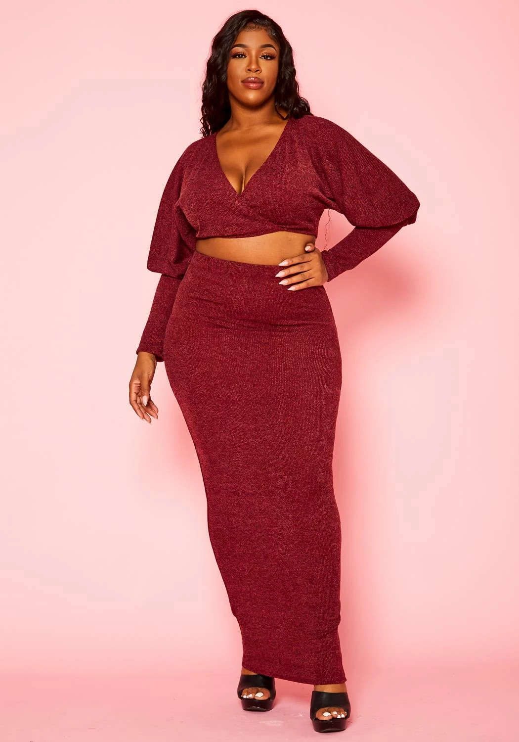 Plus Size Ribbed Knit Crop Top & Skirt Set 2 Plus Size Ribbed Knit Crop Top & Skirt Set - Image 2