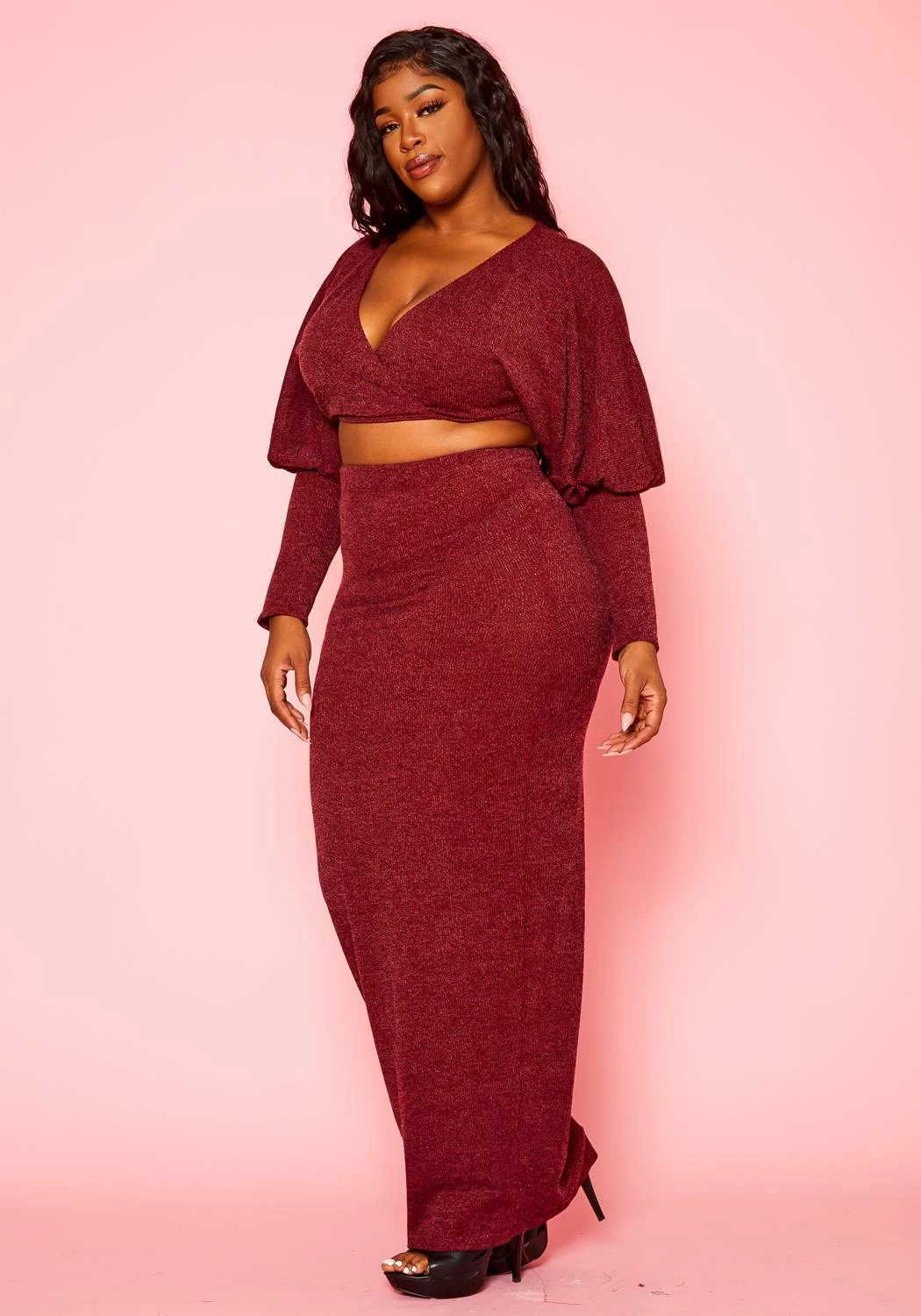 Plus Size Ribbed Knit Crop Top & Skirt Set 3 Plus Size Ribbed Knit Crop Top & Skirt Set - Image 3