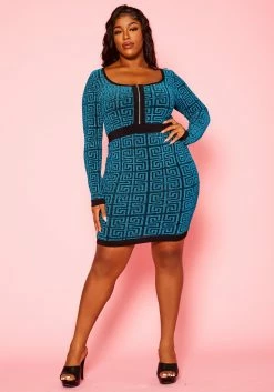 Plus Size Shimmer Greek Key Print Bodycon Dress 8 Plus Size Shimmer Greek Key Print Bodycon Dress -Asoph Sales Shop 2021134 001 1
