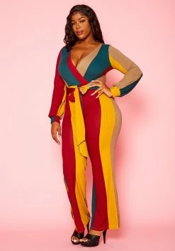 Plus Size Color Block Long Sleeve Jumpsuit -Asoph Sales Shop 2021136 001 2