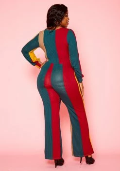 Plus Size Color Block Long Sleeve Jumpsuit -Asoph Sales Shop 2021136 001 3