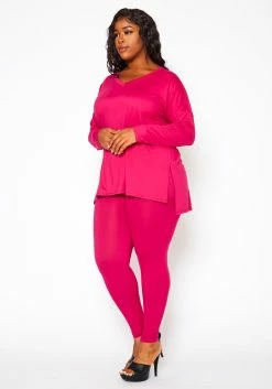 Plus Size V Neck Long Sleeve Top & Legging Set -Asoph Sales Shop 2021142 003 3