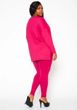 Plus Size V Neck Long Sleeve Top & Legging Set -Asoph Sales Shop 2021142 003 4