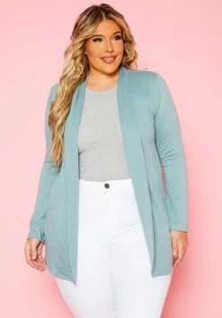 Plus Size Solid Open Front Cardigan