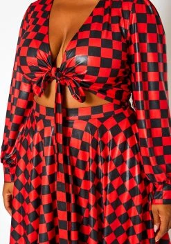 Plus Size Checkered Print Wrap Top & Pleated Skirt Set -Asoph Sales Shop 2021145 001 4