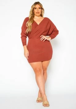 Plus Size Ribbed Knit Dolman Sleeve Mini Dress -Asoph Sales Shop 2021158 002 1