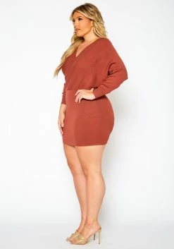 Plus Size Ribbed Knit Dolman Sleeve Mini Dress -Asoph Sales Shop 2021158 002 3