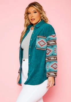 Plus Size Aztec Print Ribbed Jacket -Asoph Sales Shop 2021172 001 3