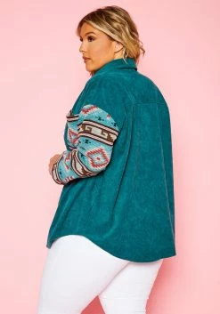 Plus Size Aztec Print Ribbed Jacket -Asoph Sales Shop 2021172 001 4