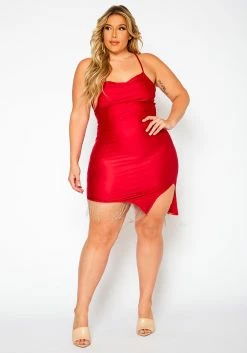 Plus Size Tassel Hem Bodycon Mini Dress