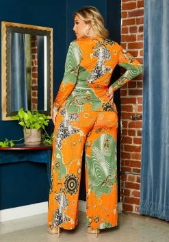 Plus Size Multi Pattern Long Sleeve Top & Pants Set -Asoph Sales Shop 2021190 001 3