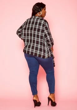 Plus Size Plaid Pattern Waterfall Drape Cardigan -Asoph Sales Shop 2021192 001 3