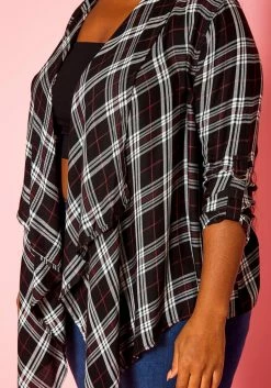 Plus Size Plaid Pattern Waterfall Drape Cardigan -Asoph Sales Shop 2021192 001 4