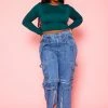 Plus Size High Waist Cargo Denim Jeans