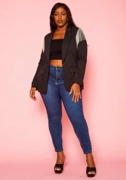Plus Size Tassel Shoulder Hem Notch Collar Blazer -Asoph Sales Shop 2021249 001 1