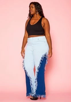 Plus Size Fringe Hem Color Block Flared Jeans -Asoph Sales Shop 2021265 001 3