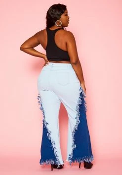 Plus Size Fringe Hem Color Block Flared Jeans -Asoph Sales Shop 2021265 001 4