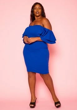 Plus Size Off Shoulder Ruffle Sleeve Mini Dress -Asoph Sales Shop 2021271 002 2