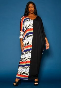 Plus Size Multi Pattern Splice Flare Maxi Dress
