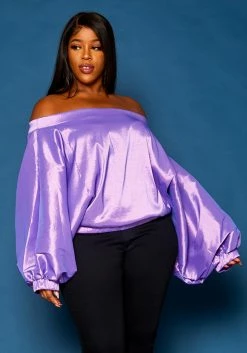 Plus Size Off Shoulder Puffy Sleeve Top